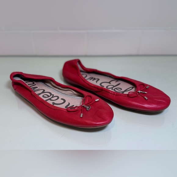 Sam Edelman Shoes - Sam Edelman Women's Felicia Flat Size 7.5 Red Leather Ballet Shoe Bow Charm
